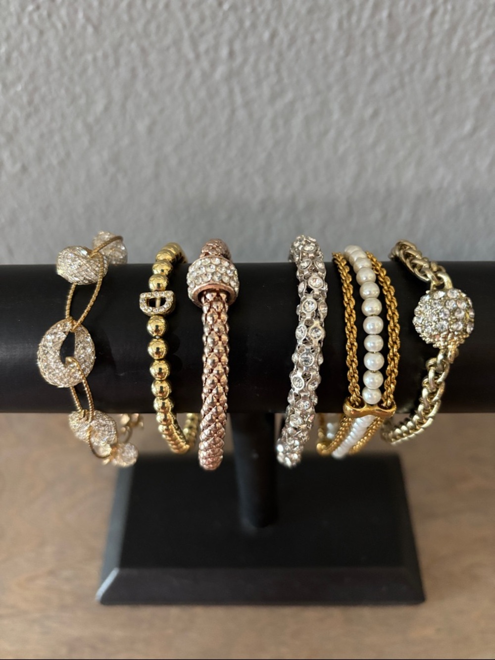 Gold and Silver Mixed Metal Crystal Bracelet Set - Women Jewelry